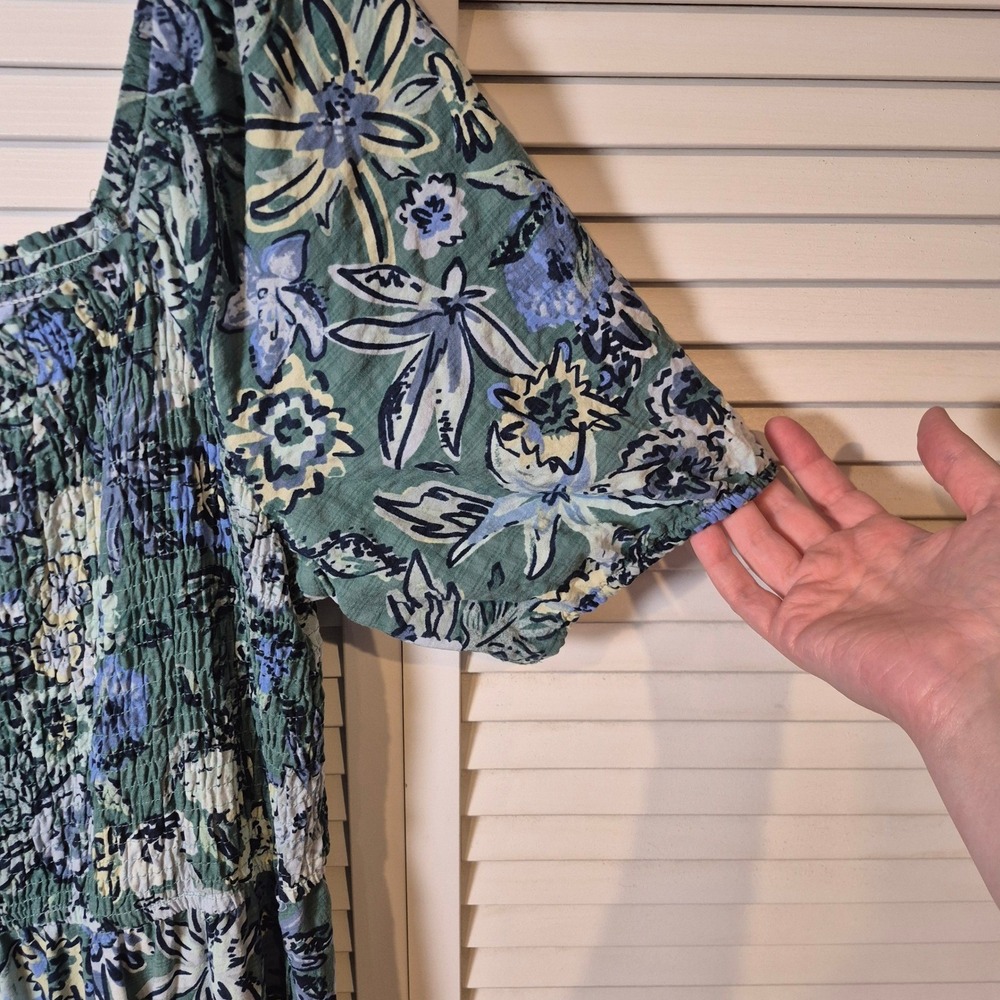 Sonoma Midi Dress XXL Green Floral Smocked Beachy Tropical Vacation Square Neck - Picture 4 of 8